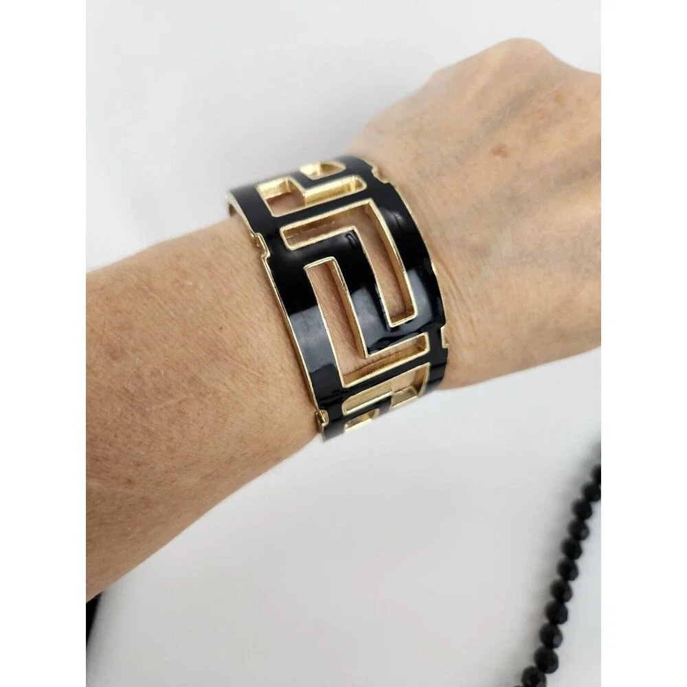 Gold‎ Tone Black Floral Beaded Statement Necklace Clasp Bracelet Earrings